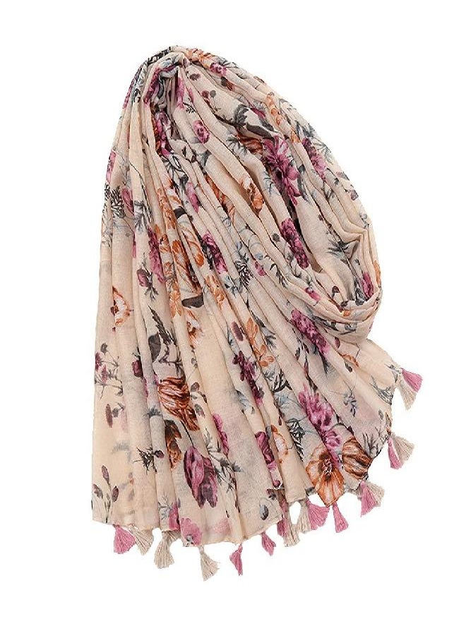 Yeieeo Boho Scarf for Women Lightweight Floral Printed Scarf Fall Winter Fashion Fringed Scarves Wraps Shawl (Floral 11)