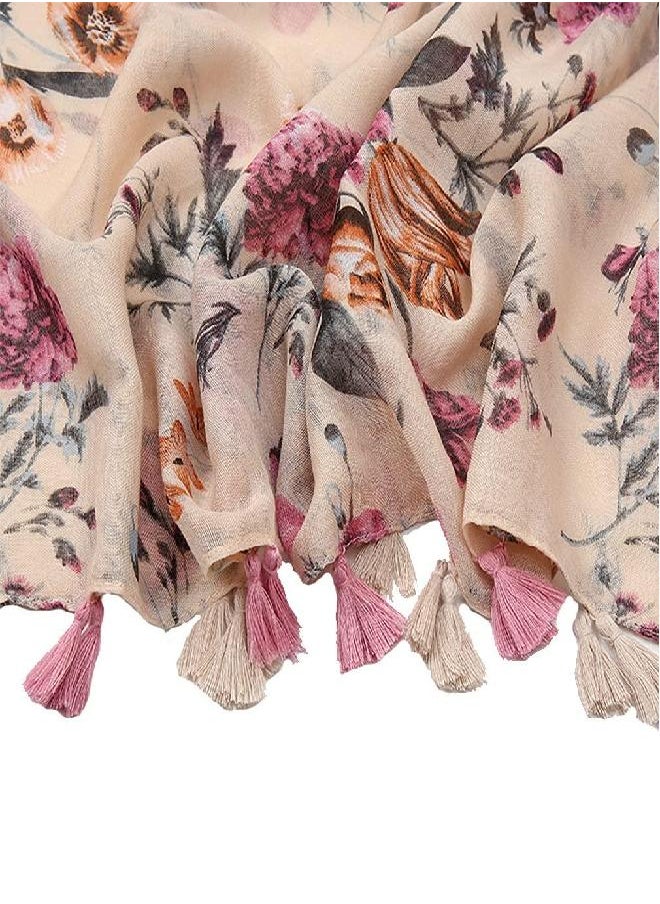 Yeieeo Boho Scarf for Women Lightweight Floral Printed Scarf Fall Winter Fashion Fringed Scarves Wraps Shawl (Floral 11)