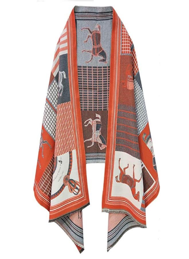 EXTREE Scarfs for Women Pashmina Silky Shawl Wrap for Evening Dressing Horse Scarf Blanket Open Front Poncho Cape