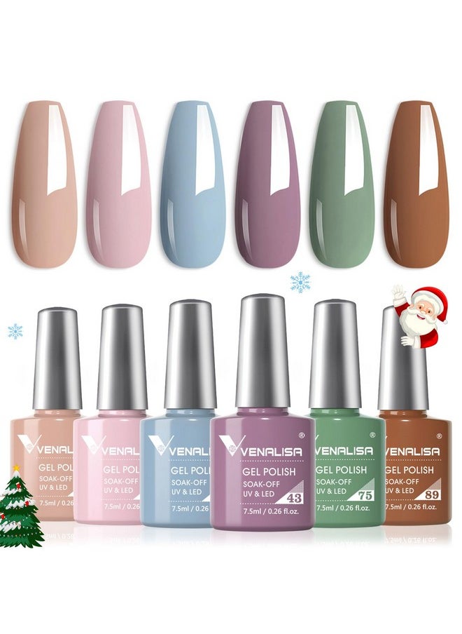 Venalisa Gel Polish Set- 6 Colors Popular Nude Pink Blue Green Brown Purple Gel Polish Kit, Diy At Home Salon Christmas New Year'S Gifts For Girls