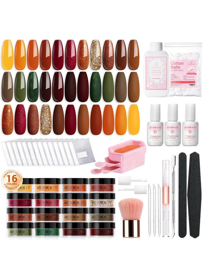 130 Pcs Dip Powder Nail Kit,16 Colors Glaring Golden Brown Coffee Dip Powder Liquid Set With Professional Remover/Top/Base/Coat Activator For Nails Art Manicure Diy Salon Women