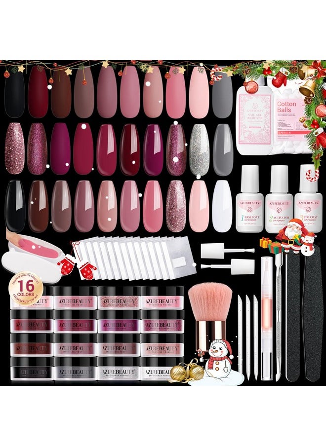 130 Pcs Dip Powder Nail Kit 16 Colors Clear Glitter Pink Nail Dip Powder Kit With Top/Base Coat Activator Gel Nail Remover Professional Dip Powder Liquid Set For Home Salon Gifts