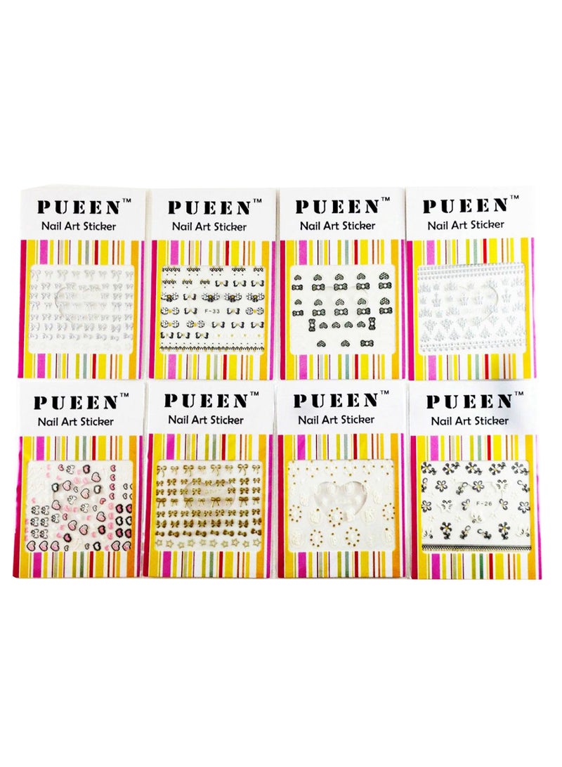 16-Piece 3D Nail Art Sticker Collection Set Multicolour