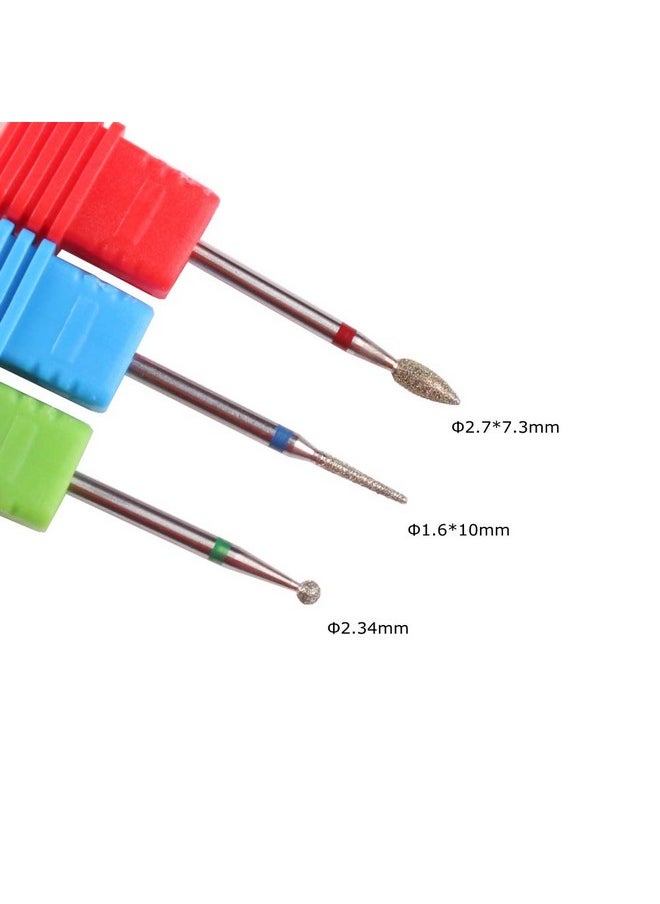 3Pcs Diamond Cuticle Drill Bits (Needle,Ball,Bullet) Nail Bit,Professional Manicure Drill Bit Kit,3/32 Shank E File