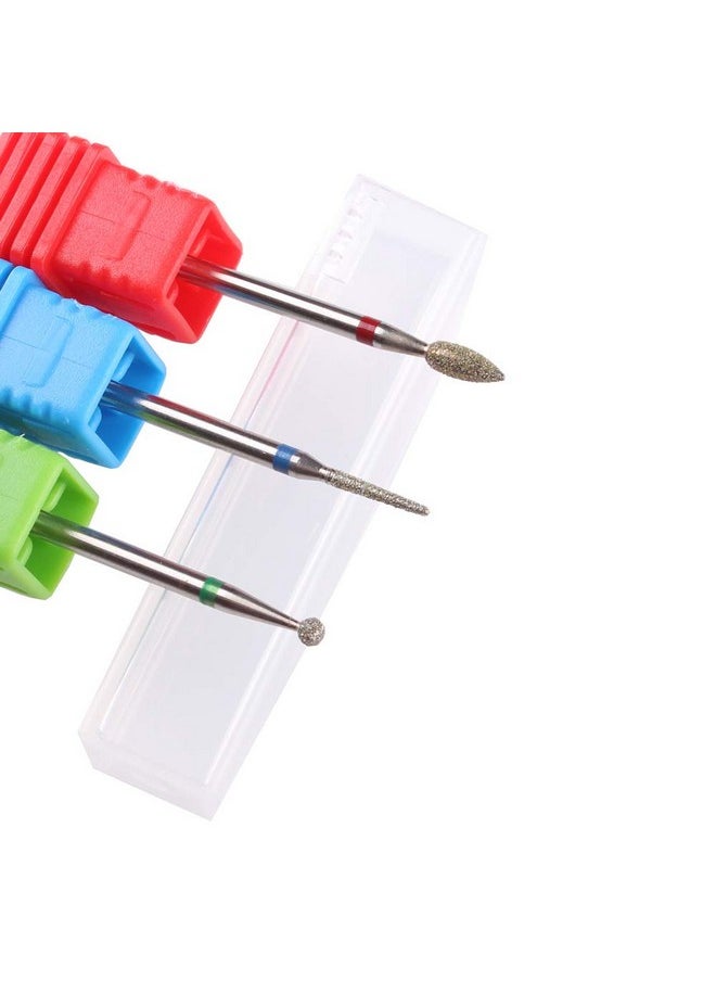 3Pcs Diamond Cuticle Drill Bits (Needle,Ball,Bullet) Nail Bit,Professional Manicure Drill Bit Kit,3/32 Shank E File