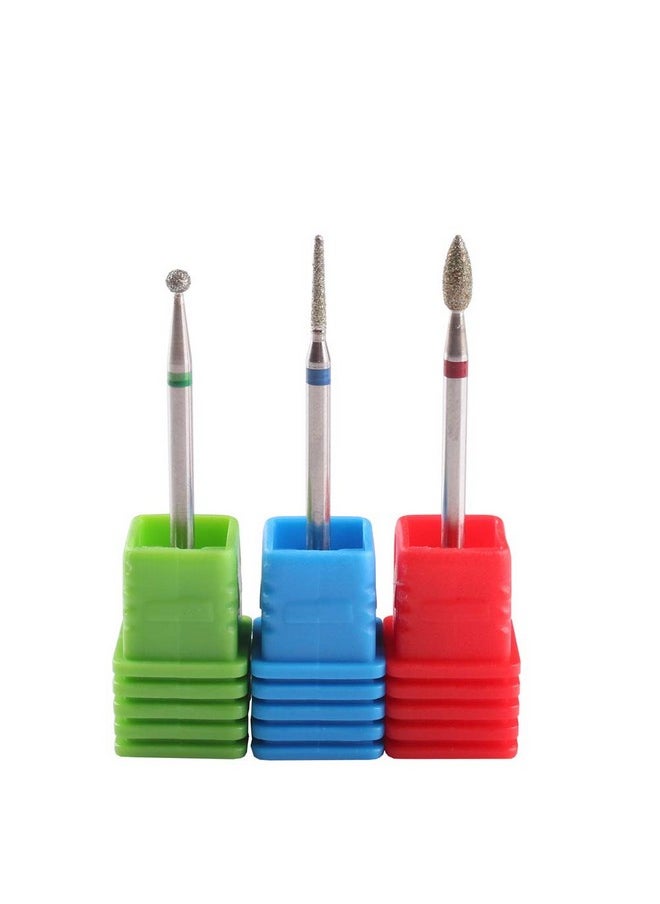 3Pcs Diamond Cuticle Drill Bits (Needle,Ball,Bullet) Nail Bit,Professional Manicure Drill Bit Kit,3/32 Shank E File