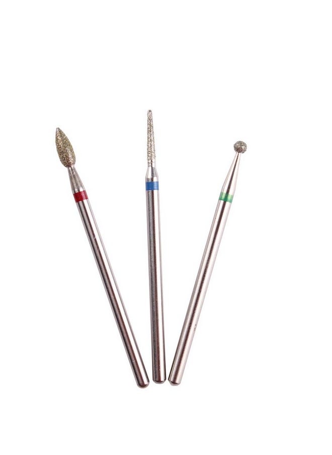 3Pcs Diamond Cuticle Drill Bits (Needle,Ball,Bullet) Nail Bit,Professional Manicure Drill Bit Kit,3/32 Shank E File