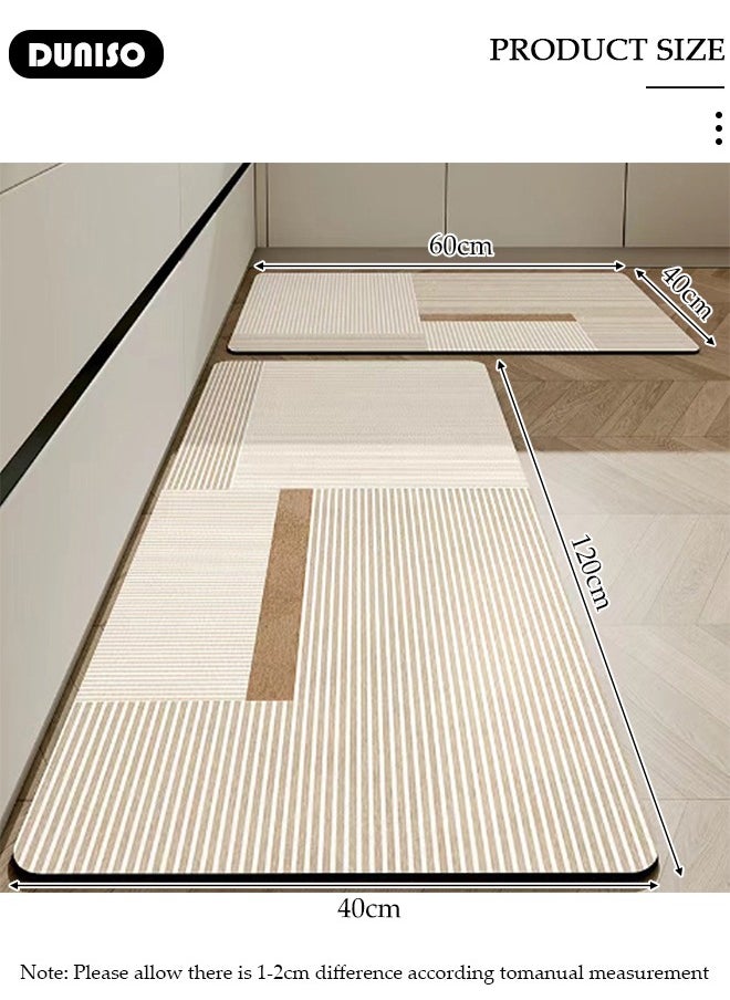 2 PCS  Kitchen Mats and Rugs Set , Non Slip Heavy Duty Standing Mat, Quick Dry Diatom Mud Floor Mat,  Extra Soft and Absorbent Floor Mats for  Kitchen, Bath, Office, Laundry(40*60cm+40*120cm)