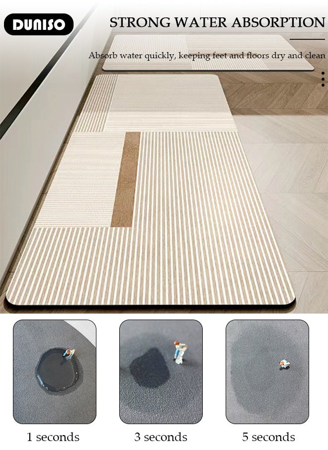 2 PCS  Kitchen Mats and Rugs Set , Non Slip Heavy Duty Standing Mat, Quick Dry Diatom Mud Floor Mat,  Extra Soft and Absorbent Floor Mats for  Kitchen, Bath, Office, Laundry(40*60cm+40*120cm)