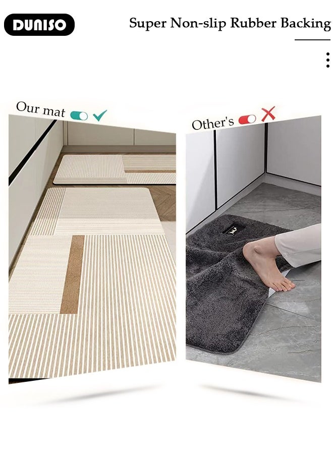 2 PCS  Kitchen Mats and Rugs Set , Non Slip Heavy Duty Standing Mat, Quick Dry Diatom Mud Floor Mat,  Extra Soft and Absorbent Floor Mats for  Kitchen, Bath, Office, Laundry(40*60cm+40*120cm)