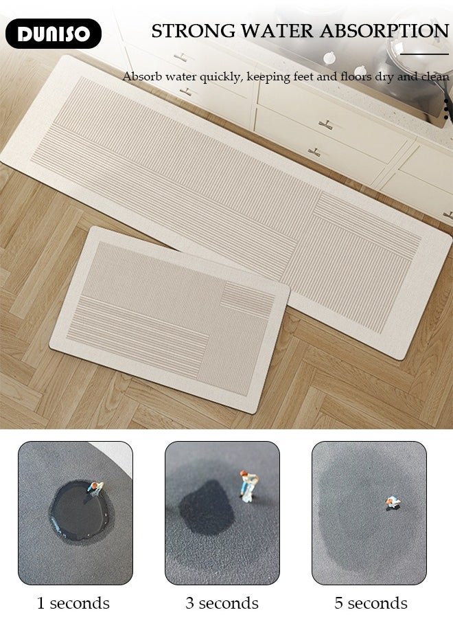 2 PCS  Kitchen Mats and Rugs Set , Non Slip Heavy Duty Standing Mat, Quick Dry Diatom Mud Floor Mat,  Extra Soft and Absorbent Floor Mats for  Kitchen, Bath, Office, Laundry(40*60cm+40*120cm)