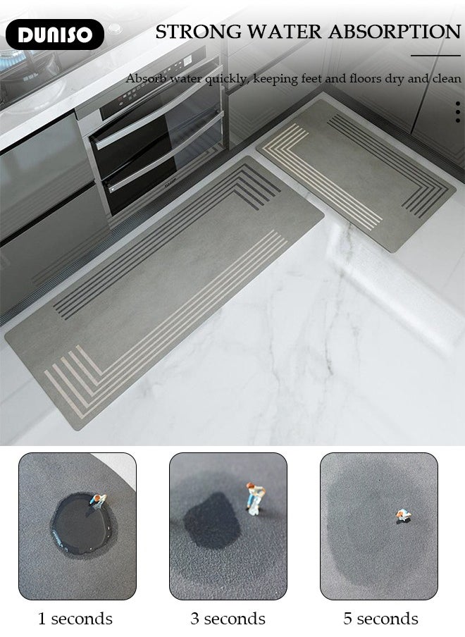 2 PCS  Kitchen Mats and Rugs Set , Non Slip Heavy Duty Standing Mat, Quick Dry Diatom Mud Floor Mat,  Extra Soft and Absorbent Floor Mats for  Kitchen, Bath, Office, Laundry(40*60cm+40*120cm)