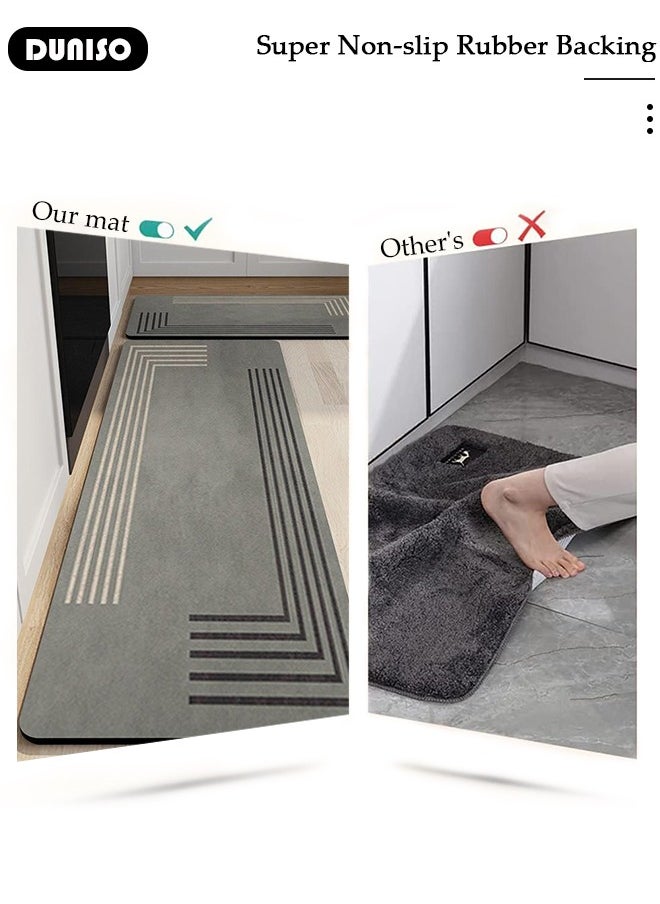 2 PCS  Kitchen Mats and Rugs Set , Non Slip Heavy Duty Standing Mat, Quick Dry Diatom Mud Floor Mat,  Extra Soft and Absorbent Floor Mats for  Kitchen, Bath, Office, Laundry(40*60cm+40*120cm)