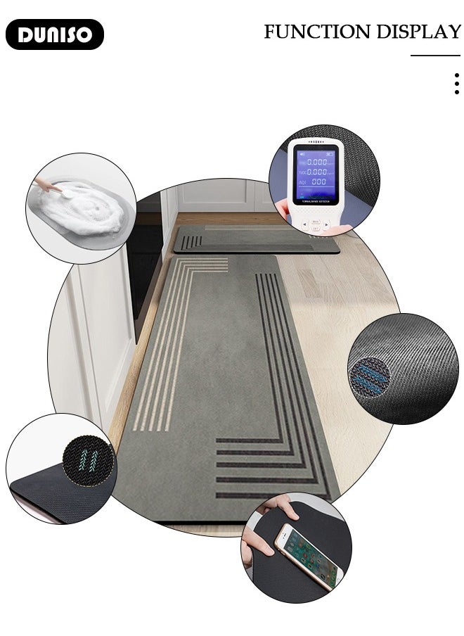 2 PCS  Kitchen Mats and Rugs Set , Non Slip Heavy Duty Standing Mat, Quick Dry Diatom Mud Floor Mat,  Extra Soft and Absorbent Floor Mats for  Kitchen, Bath, Office, Laundry(40*60cm+40*120cm)