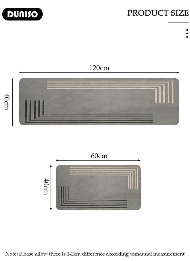 2 PCS  Kitchen Mats and Rugs Set , Non Slip Heavy Duty Standing Mat, Quick Dry Diatom Mud Floor Mat,  Extra Soft and Absorbent Floor Mats for  Kitchen, Bath, Office, Laundry(40*60cm+40*120cm)