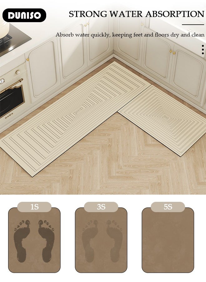 2 PCS  Kitchen Mats and Rugs Set , Non Slip Heavy Duty Standing Mat, Quick Dry Diatom Mud Floor Mat,  Extra Soft and Absorbent Floor Mats for  Kitchen, Bath, Office, Laundry(40*60cm+40*120cm)