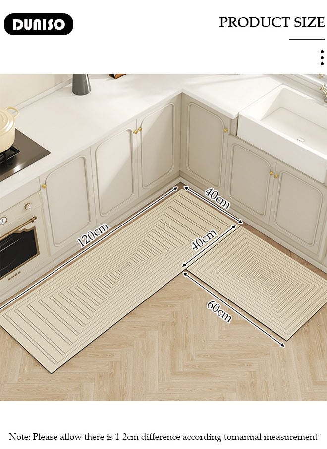 2 PCS  Kitchen Mats and Rugs Set , Non Slip Heavy Duty Standing Mat, Quick Dry Diatom Mud Floor Mat,  Extra Soft and Absorbent Floor Mats for  Kitchen, Bath, Office, Laundry(40*60cm+40*120cm)