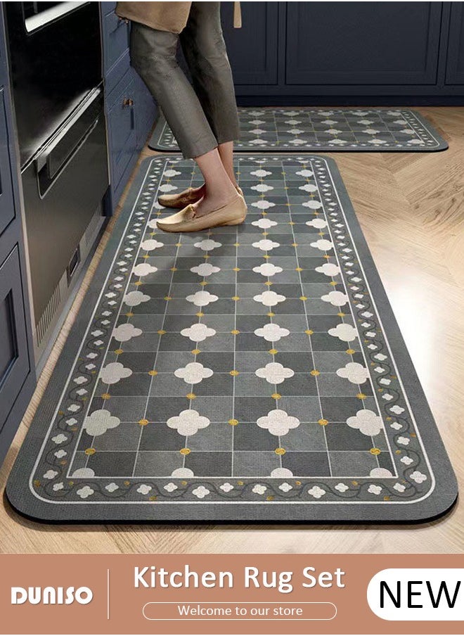 2 PCS  Kitchen Mats and Rugs Set , Non Slip Heavy Duty Standing Mat, Quick Dry Diatom Mud Floor Mat,  Extra Soft and Absorbent Floor Mats for  Kitchen, Bath, Office, Laundry(40*60cm+40*120cm)