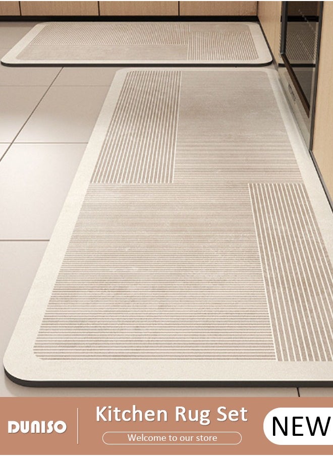 2 PCS  Kitchen Mats and Rugs Set , Non Slip Heavy Duty Standing Mat, Quick Dry Diatom Mud Floor Mat,  Extra Soft and Absorbent Floor Mats for  Kitchen, Bath, Office, Laundry(40*60cm+40*120cm)