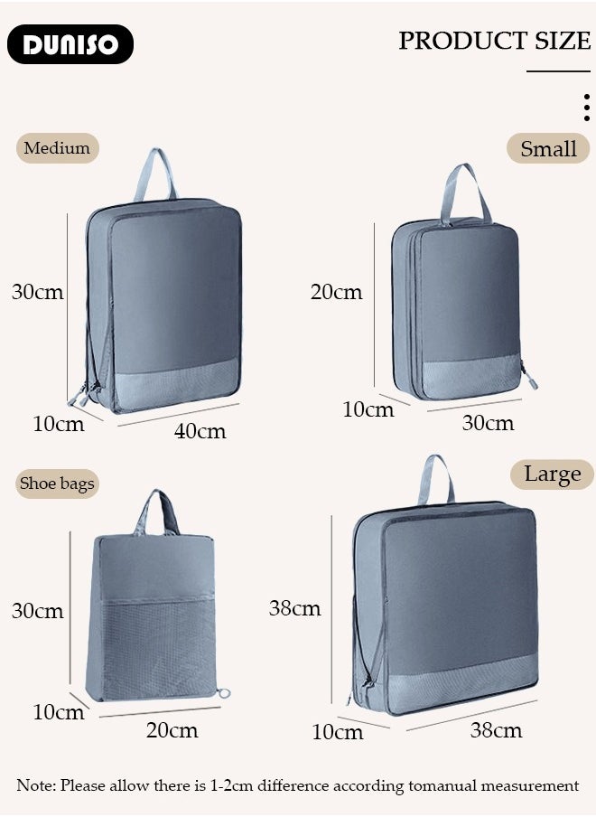 4 Piece Travel Organizer Bags for Luggage, Waterproof and Durable Travel Bags, Packing Cubes for Travel, Compression Cubes for Suitcases, Travel Bags for Clothes, Toiletries, Clothing, Underwear