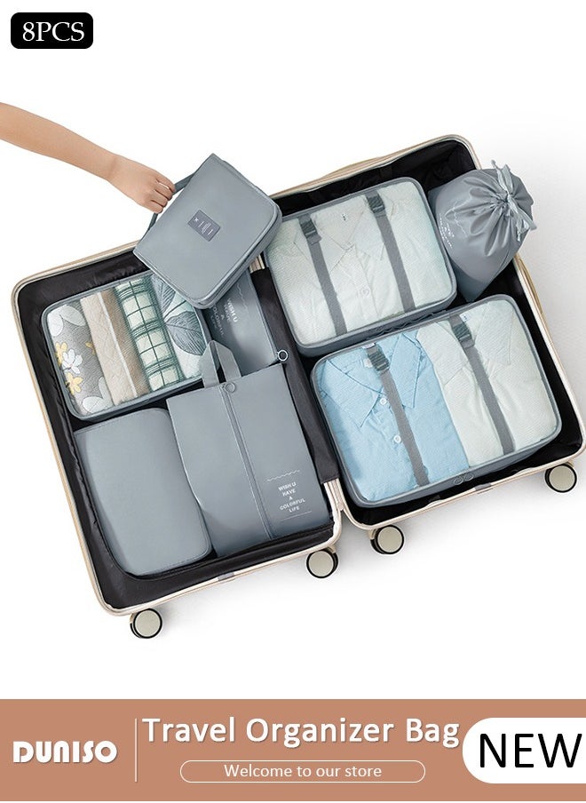 8 Piece Travel Organizer Bags for Luggage, Waterproof and Durable Travel Bags, Packing Cubes for Travel, Compression Cubes for Suitcases, Travel Bags for Clothes, Toiletries, Clothing, Underwear