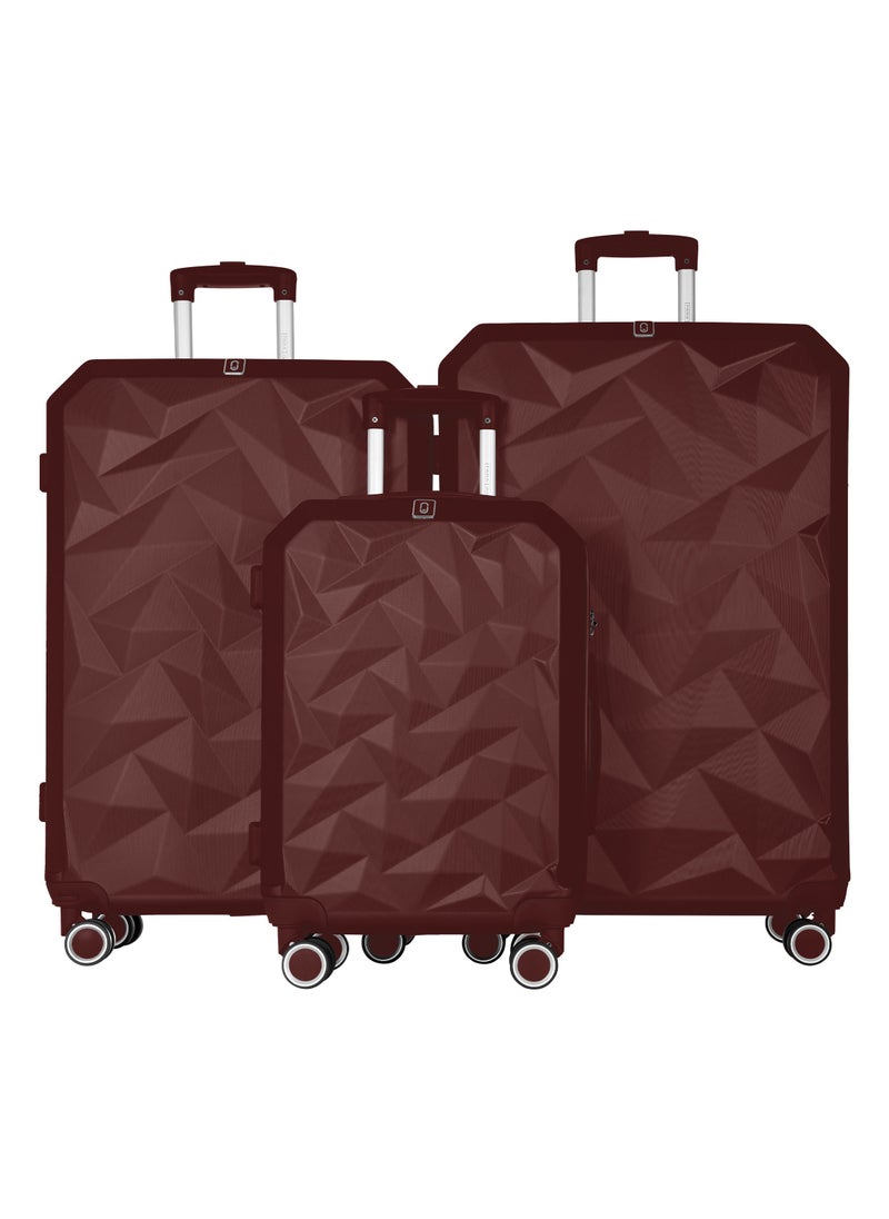 Crystaline ABS Luggage Trolley Set-3 Pcs-BURGUNDY