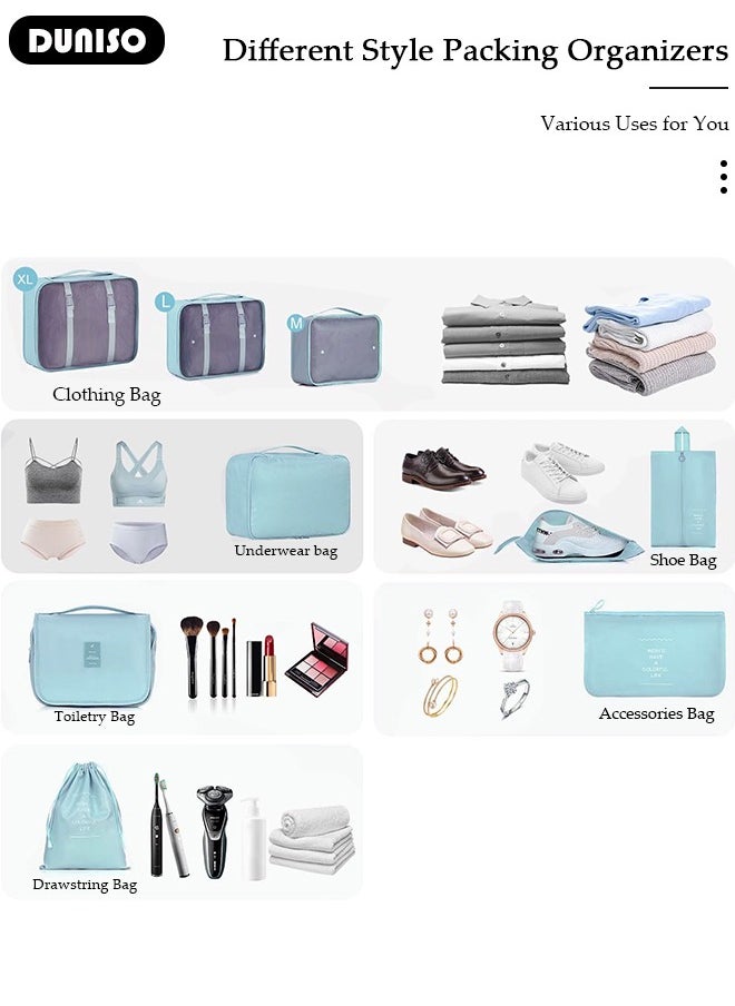 8 Piece Travel Organizer Bags for Luggage, Waterproof and Durable Travel Bags, Packing Cubes for Travel, Compression Cubes for Suitcases, Travel Bags for Clothes, Toiletries, Clothing, Underwear