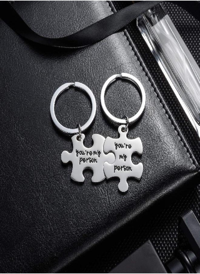 2PC You're My Person Puzzle Stainless Steel Keychain Jewelry Set Valentines Day Best Friend Gift Key Chain