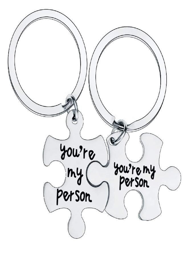 2PC You're My Person Puzzle Stainless Steel Keychain Jewelry Set Valentines Day Best Friend Gift Key Chain