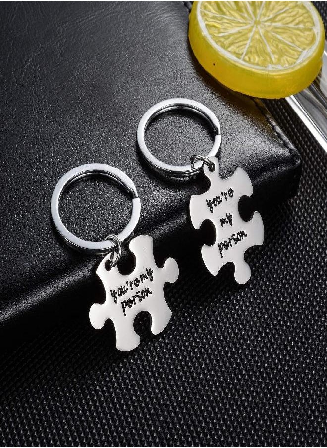 2PC You're My Person Puzzle Stainless Steel Keychain Jewelry Set Valentines Day Best Friend Gift Key Chain