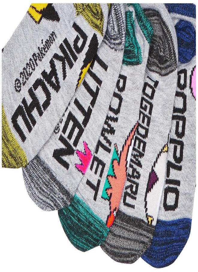 Pokemon boys 5 Pack No Show Casual Sock, Grey Light, Sock Size 6-8.5 US
