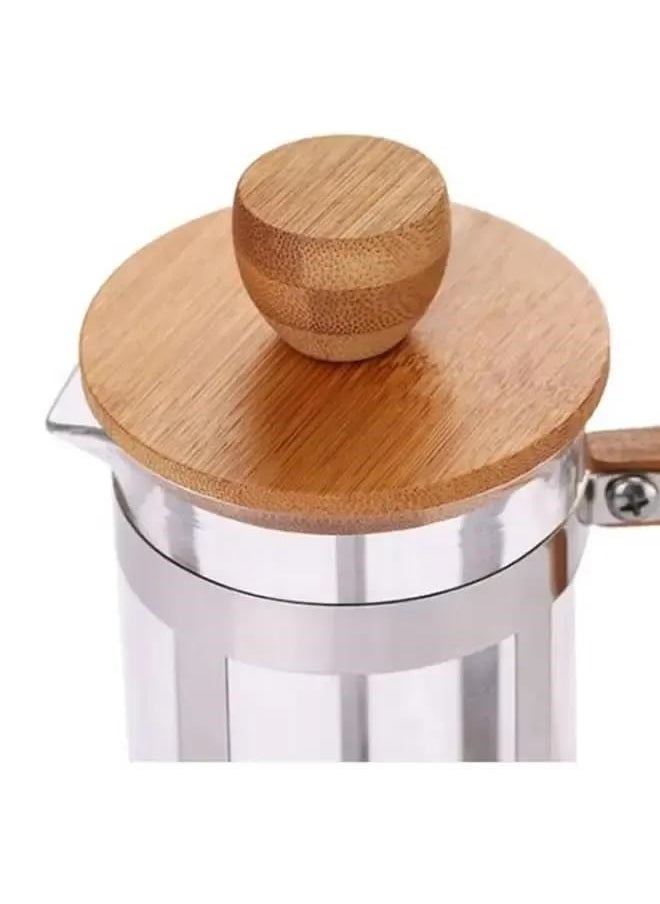 Press Infuser Bamboo Cover With Coffee Pot Clear/Brown/Silver，Cafepress Wood Pressed Coffee, French Press, Olive Wood, Heat Resistant Glass,Practical Capacity, 600 ml