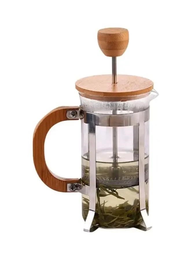 Press Infuser Bamboo Cover With Coffee Pot Clear/Brown/Silver，Cafepress Wood Pressed Coffee, French Press, Olive Wood, Heat Resistant Glass,Practical Capacity, 600 ml