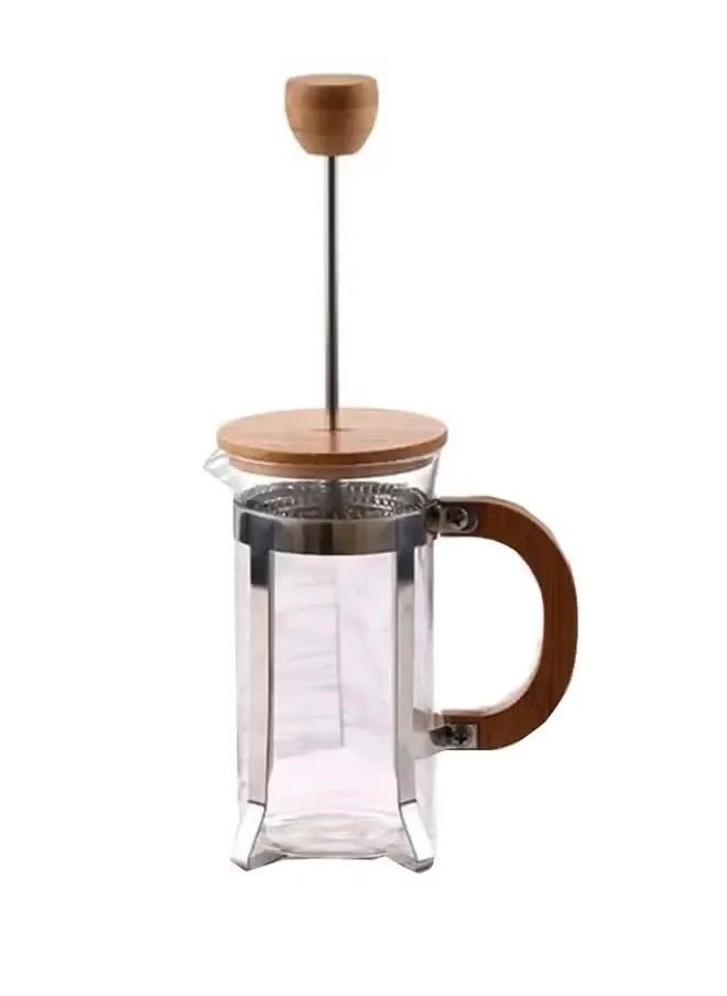 Press Infuser Bamboo Cover With Coffee Pot Clear/Brown/Silver，Cafepress Wood Pressed Coffee, French Press, Olive Wood, Heat Resistant Glass,Practical Capacity, 600 ml