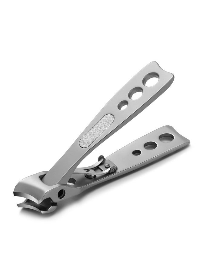 Thick Nail Clipper With Slant Curved Blade - Seniors Toenail Clippers For Thick And Ingrown Nails, Fingernail Clippers With Built-In Nail File And Storage Pouch - Matte Silver