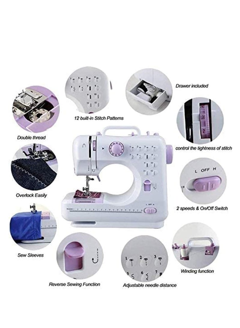 Multifunctional Household Electronic Sewing Machine 12 Stitches Portable Sewing Machine with Foot Pedal Adapter Thread Bag Included Multifunction Sewing Machine for Beginners Sewing Machine