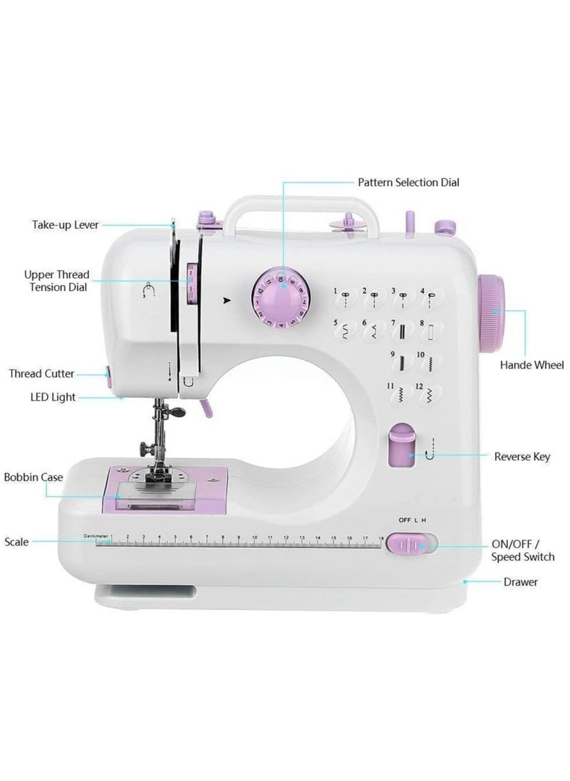 Multifunctional Household Electronic Sewing Machine 12 Stitches Portable Sewing Machine with Foot Pedal Adapter Thread Bag Included Multifunction Sewing Machine for Beginners Sewing Machine