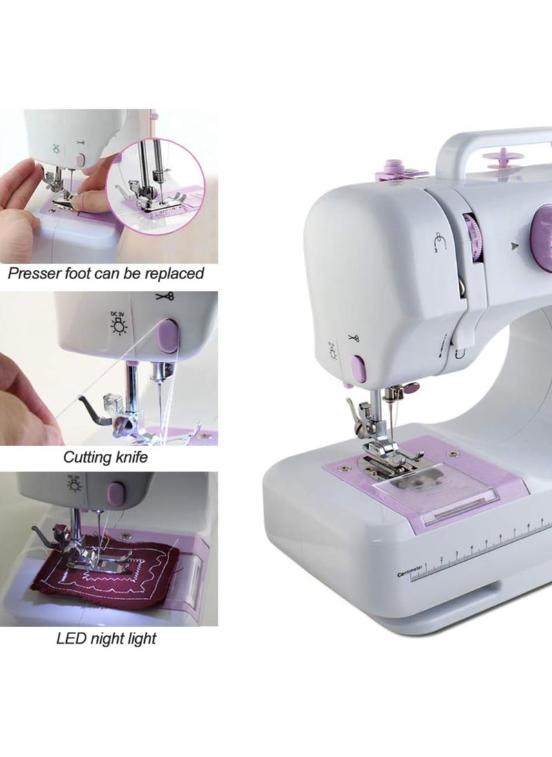 Mini Sewing Machine for Beginner, Portable Sewing Machine,12 Built-in Stitches Small Sewing Machine Double Threads and Two Speed Multi-function Mending Machine with Foot Pedal for Kids, Women (Purple)