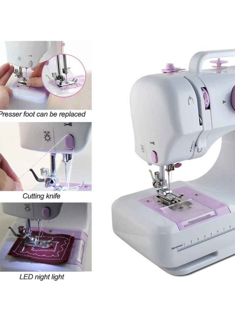 Mini Sewing Machine for Beginner, Portable Sewing Machine,12 Built-in Stitches Small Sewing Machine Double Threads and Two Speed Multi-function Mending Machine with Foot Pedal for Kids, Women (Purple)