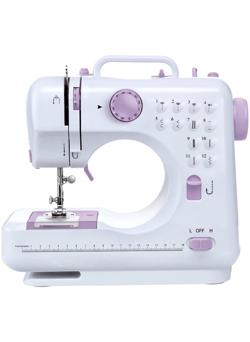 Mini Sewing Machine for Beginner, Portable Sewing Machine,12 Built-in Stitches Small Sewing Machine Double Threads and Two Speed Multi-function Mending Machine with Foot Pedal for Kids, Women (Purple)