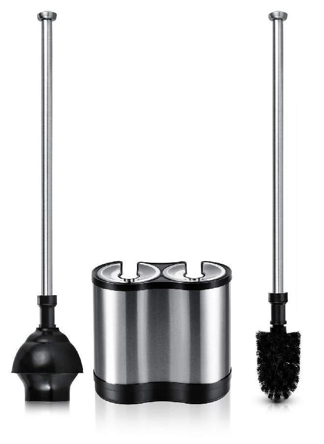 ToiletTree Products Modern Deluxe Freestanding Toilet Brush and Plunger Combo (Stainless Steel, Brush and Plunger Combo Set 4.5” x 9.75” x 18.5