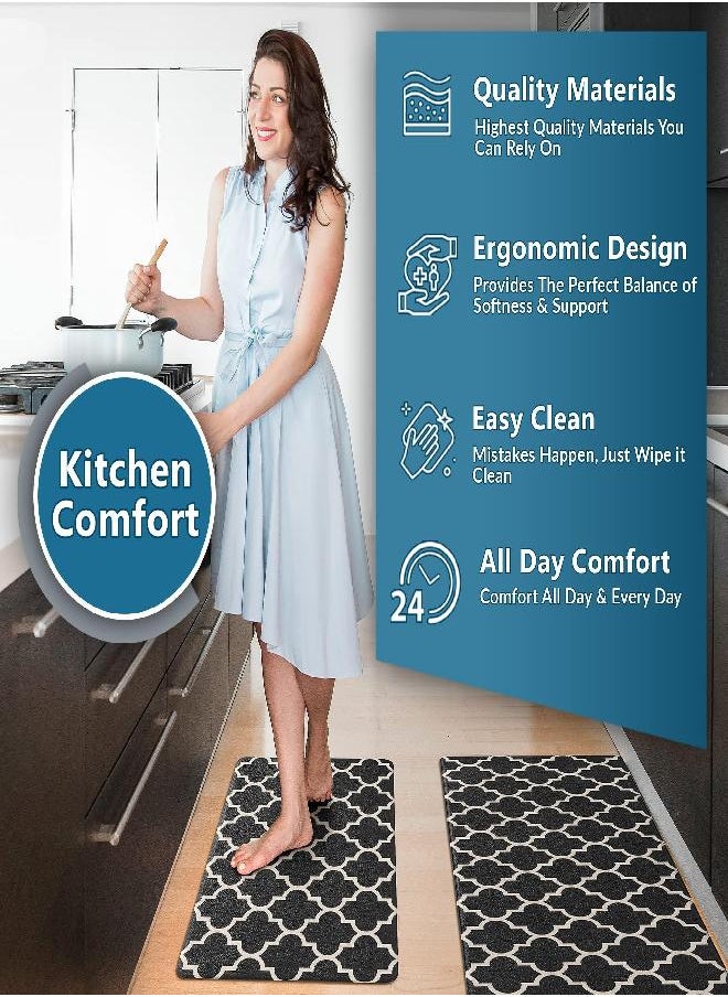 ComfiLife Kitchen Mats for Floor (2 PCs) - Cushioned Anti Fatigue Kitchen Rug for Comfortable Standing - Waterproof, Easy Clean, Non-slip, Thick Kitchen Mat Set for Home, Office, Sink, Laundry (Black)