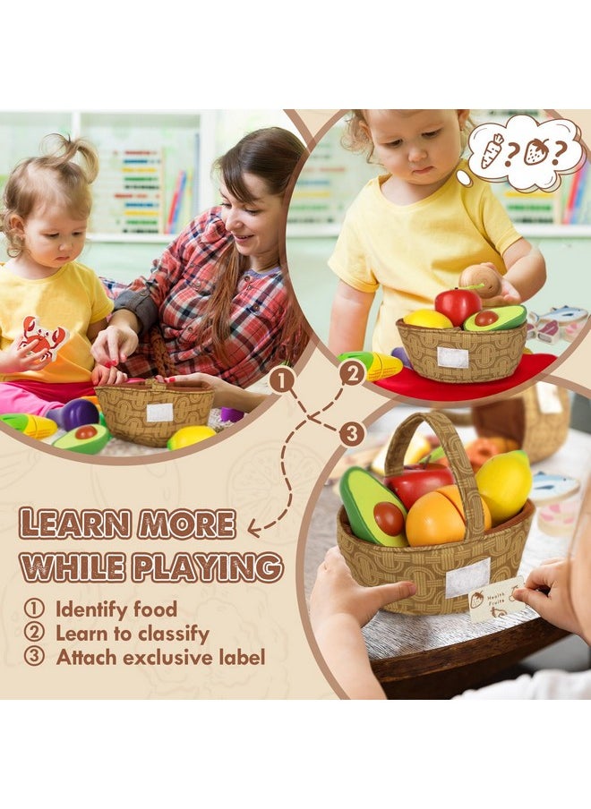 Wooden Play Food For Toddlers, Pretend Play Kitchen Accessories, 4 Food Groups, Montessori Sorting Toys For Toddlers 3-5, Cutting Fruits Toys For Boys Girls Kids Ages 4-8