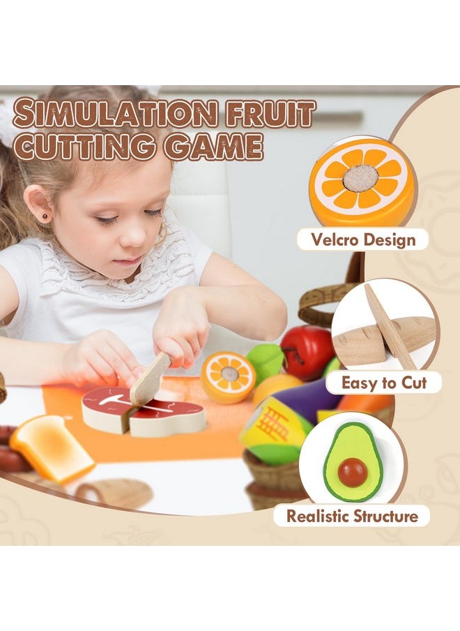 Wooden Play Food For Toddlers, Pretend Play Kitchen Accessories, 4 Food Groups, Montessori Sorting Toys For Toddlers 3-5, Cutting Fruits Toys For Boys Girls Kids Ages 4-8