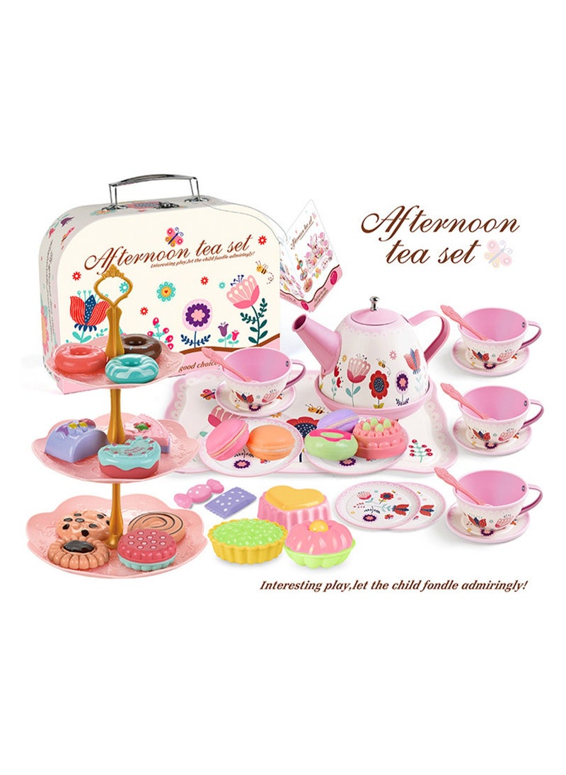 Cute Simulation Afternoon Tea Set Toys Girls Play House Afternoon Tea Set Dessert Cake Coffee Break Portable Gift Box Set Tea Break Tinplate Afternoon Tea, Portable Gift Box (46pcs)