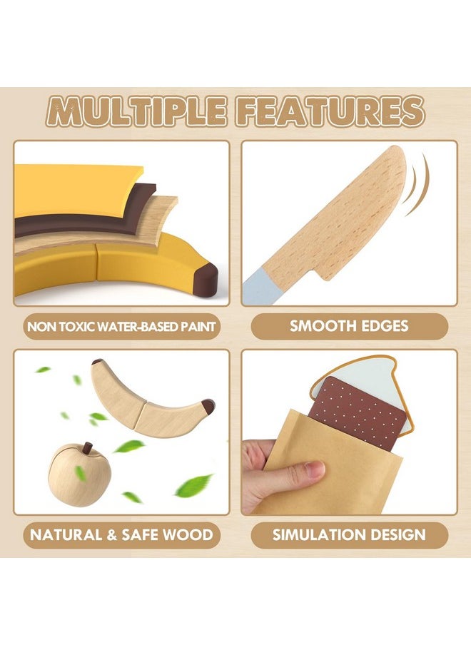 Play Food Sets For Kids Kitchen, Wooden Toys Food For Toddlers 1-3, Pretend Picnic Play Set, Cutting Food Toys, Gift For Girls Boys 3 4 5 6