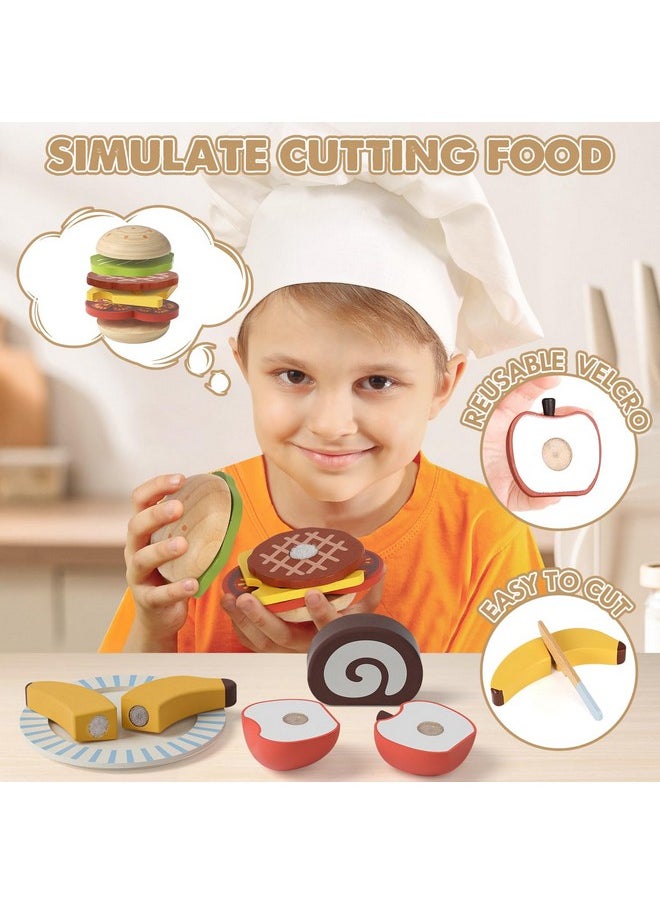 Play Food Sets For Kids Kitchen, Wooden Toys Food For Toddlers 1-3, Pretend Picnic Play Set, Cutting Food Toys, Gift For Girls Boys 3 4 5 6
