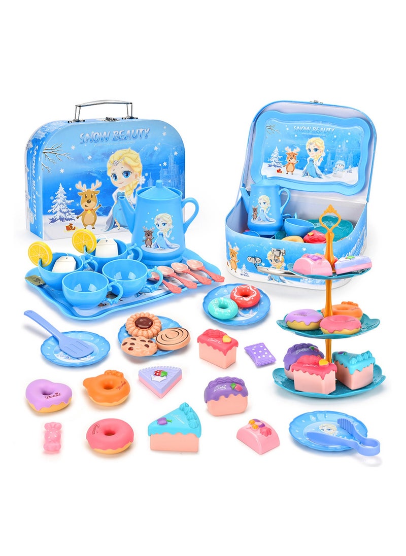 Cute Simulation Afternoon Tea Set Toys Girls Play House Afternoon Tea Set Dessert Cake Coffee Break Portable Gift Box Set Ice Snow Afternoon Tea, Portable Gift Box (44pcs)