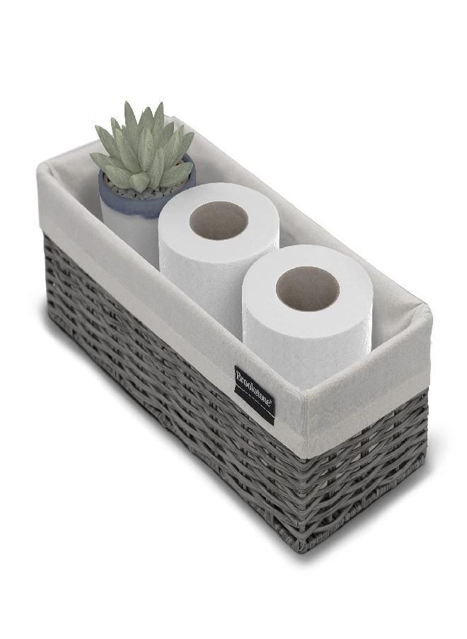 BROOKSTONE, Woven Storage Basket, Organization and Storage Bin, Over the Toilet Paper Reserve, Suitable for Any Décor Style, Perfectly Sized at 14” x 4” x 6”
