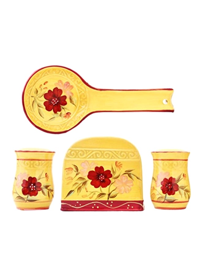 4-Piece Hand-Painted Table Top Set Yellow/Red